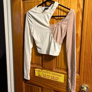 Contrast beige/brown long sleeve cutout top size medium by Shein